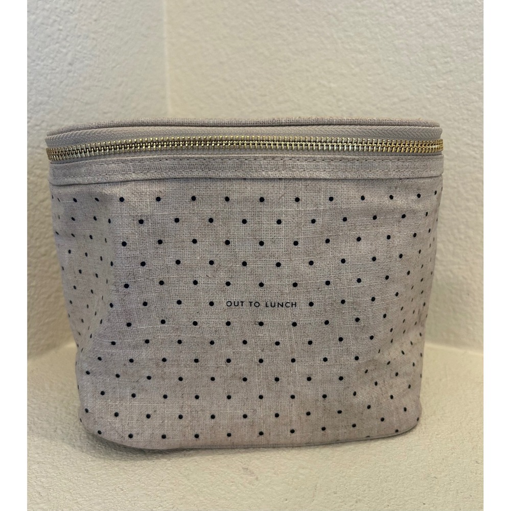 Kate Spade New York Out To Lunch Insulated Tote Bag Beige Polka Dot Linen Zip